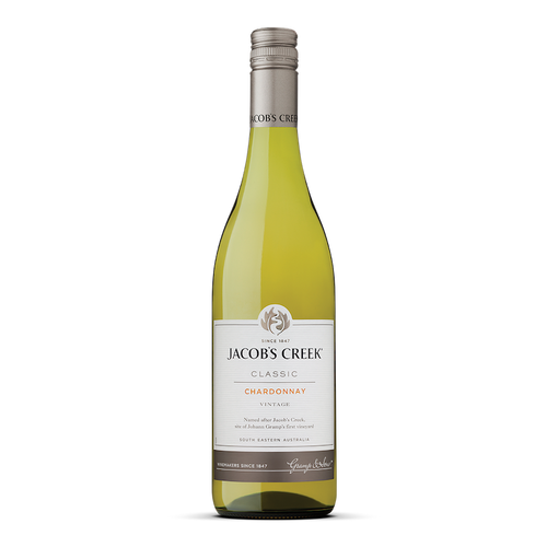 bottle of JACOB's Creek Chardonnay Vintage white wine 2019 3mk