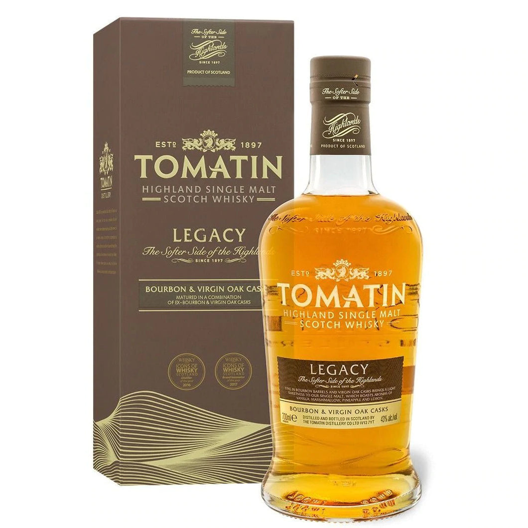 Bottle of Tomatin Legacy whisky with giftbox 3mk