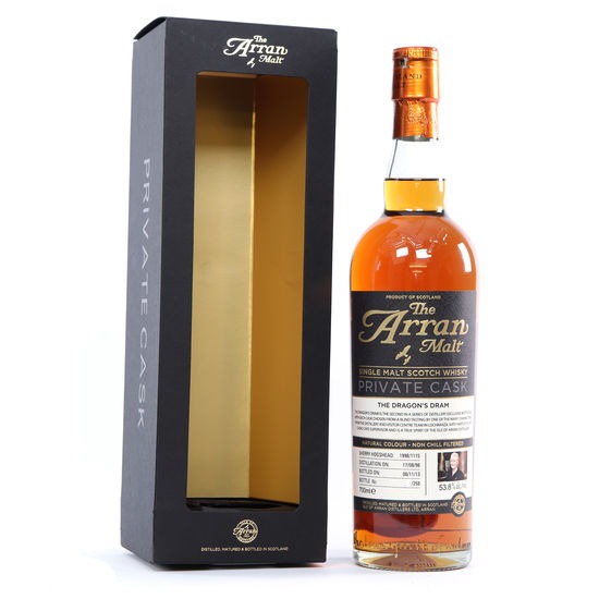 Arran 1998 Dragon's Dram Cask #1115 53.8% with Kate signature at the back
