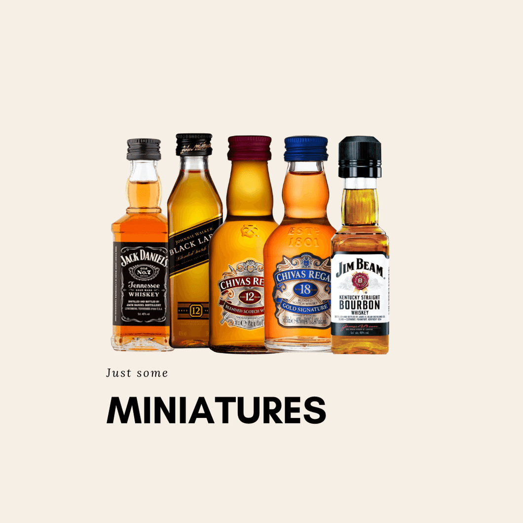 50ml miniature set with jack daniel, black label, chivas 12, chivas 18, jim beam