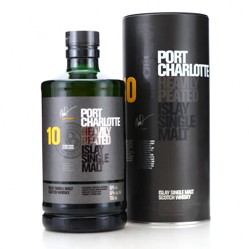 bottle of bruichladdich port charlotte 10 heavily peated whisky with giftbox 3mk