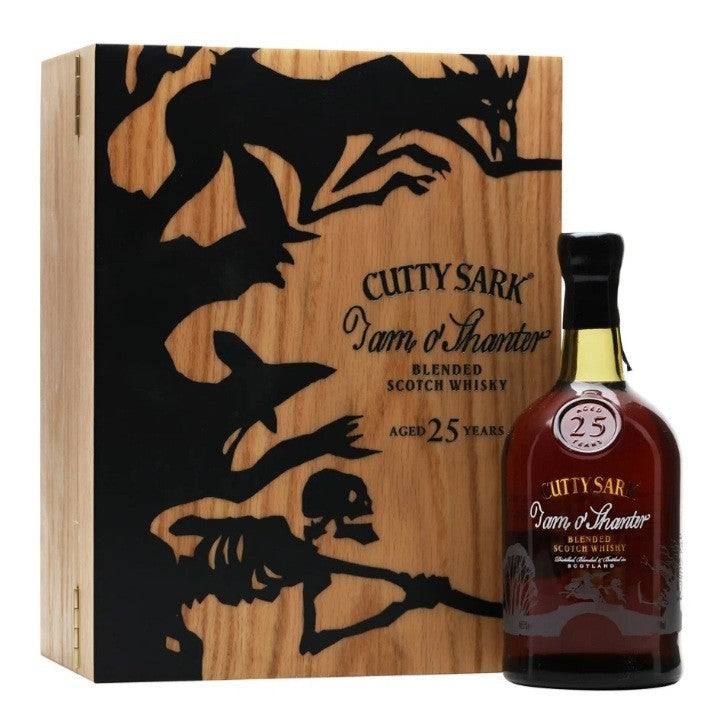 bottle of Cutty Sark TAM O'SHANTER & BOOK 25 YO Blended Scotch Whisky with wooden giftbox