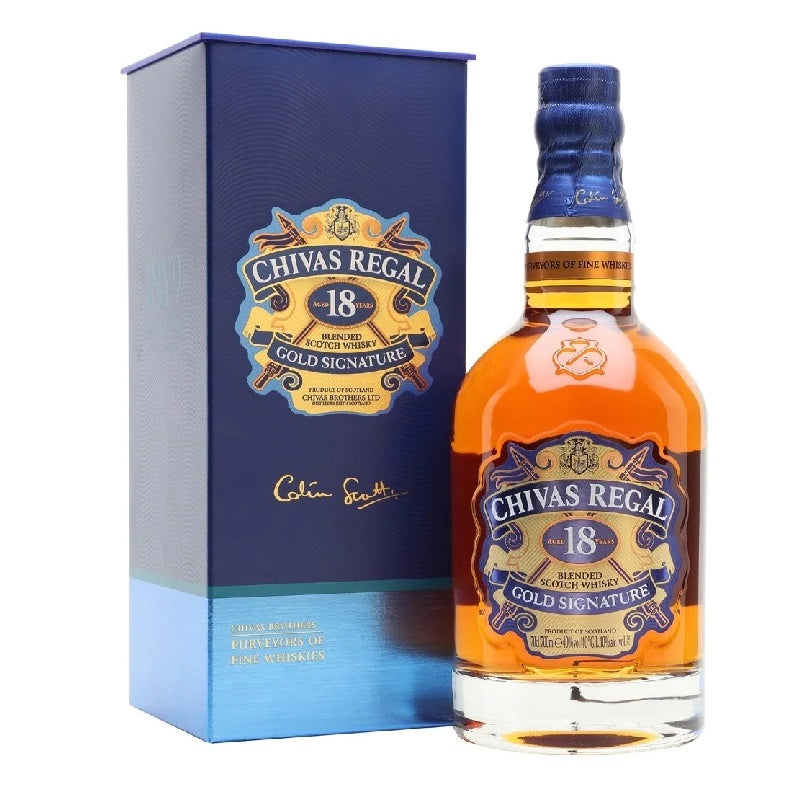 bottle of chivas regal 18 year old whisky with giftbox