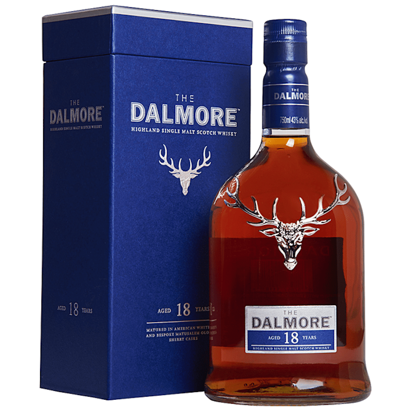 bottle of dalmore 18 year old single malt whisky with giftbox 3mk