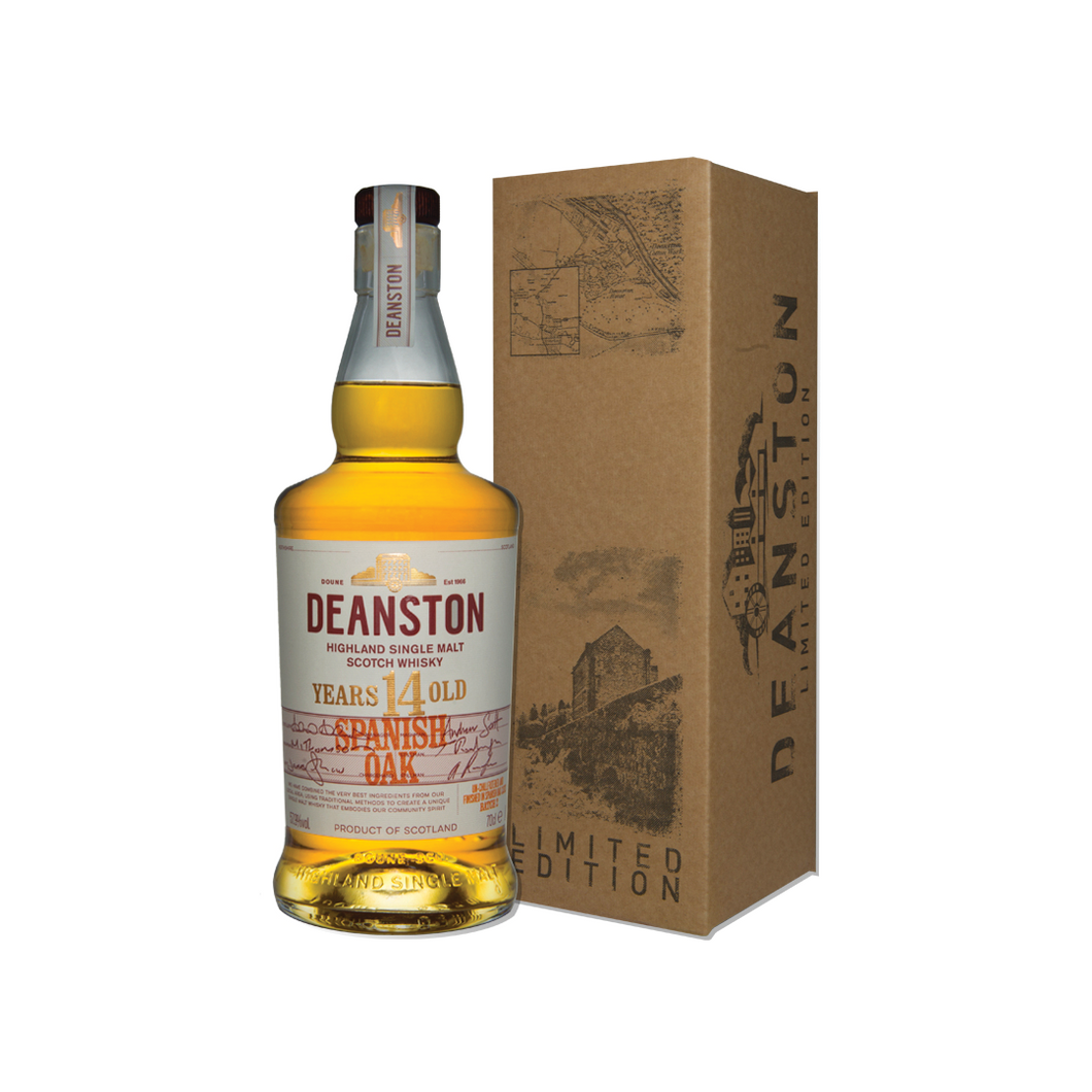 bottle of Deanston 14 Year Old; Spanish Oak Quiach Bar special whisky 3mk