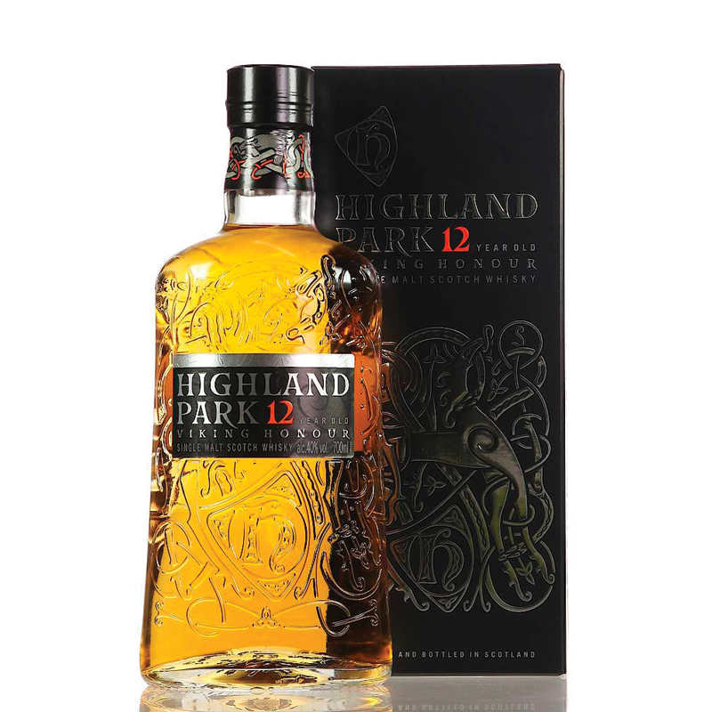 bottle of highland park 12 year old single malt whisky with giftbox 3mk