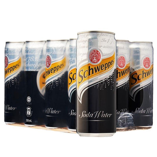 Carton of Schweppes Soda Water cans 330ml