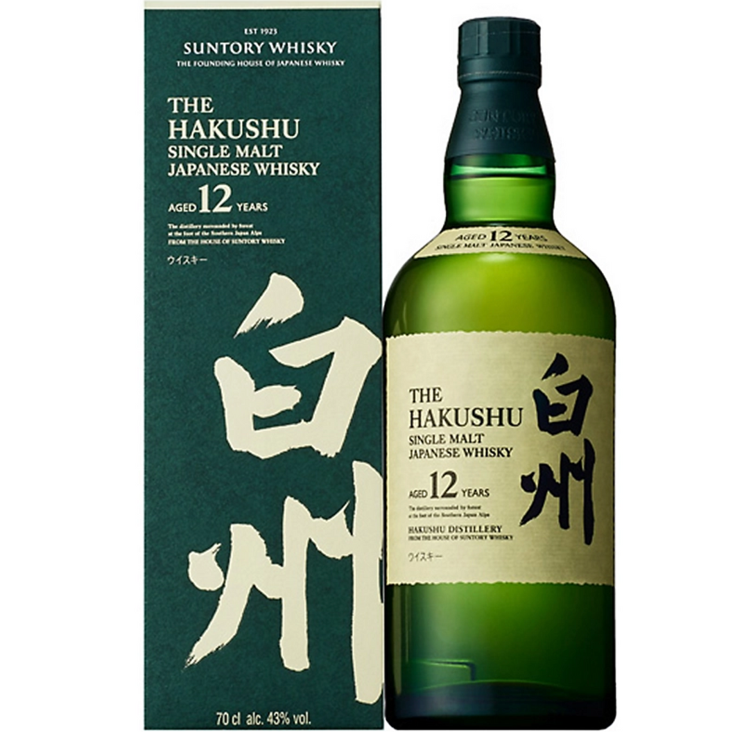 bottle of hakushu 12 year old japanese whisky with giftbox