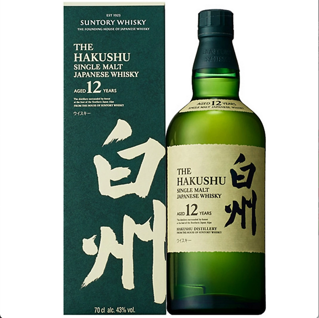 bottle of hakushu 12 year old japanese whisky with giftbox