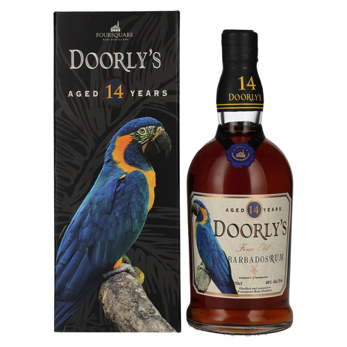 bottle of doorlys 14 year old gin with giftbox 3mk