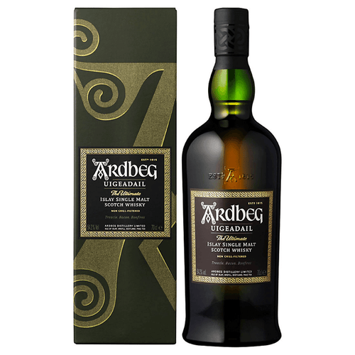 Bottle of Ardberg Uigeadail Single Malt Whisky with giftbox