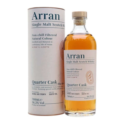bottle of arran quarter cask abv 56.2% whisky with giftbox 3mk