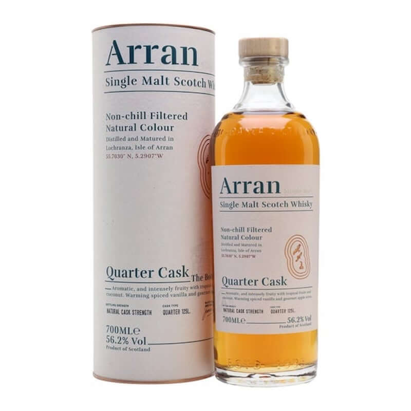 bottle of arran quarter cask abv 56.2% whisky with giftbox 3mk