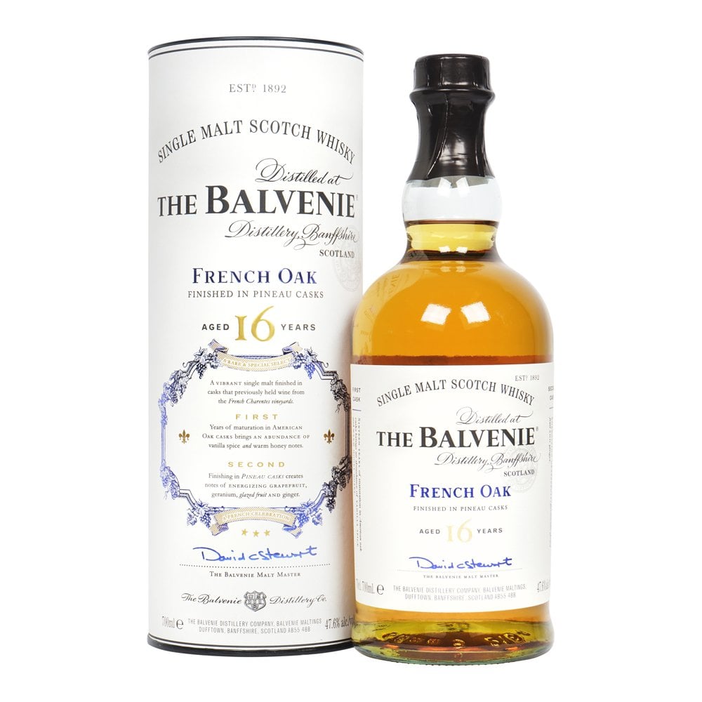bottle of balvenie 16 year old french oak single malt whisky with giftbox 3mk
