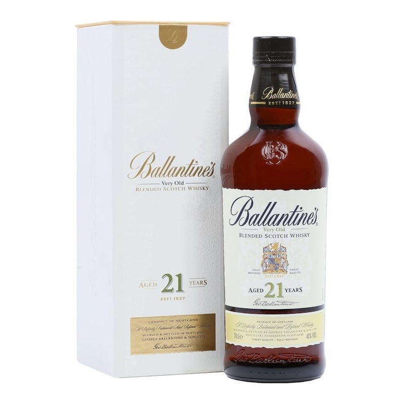 bottle of ballantines 21 year old whisky with giftbox 3mk