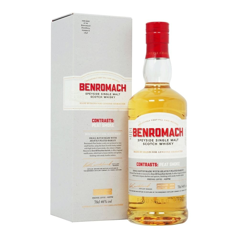 bottle of benromach peat smoke whisky with giftbox 3mk