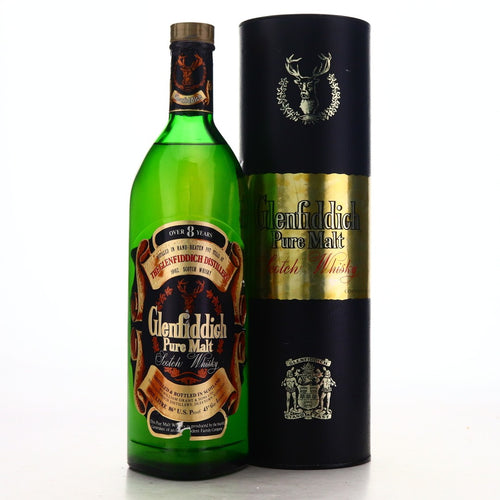 bottle of Glenfiddich 8 Year Old Pure Malt 1980S whisky with giftbox 3mk