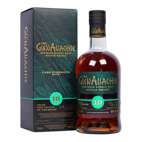bottle of glenallachie 10 year old whisky cask strength batch 7 with giftbox 3mk