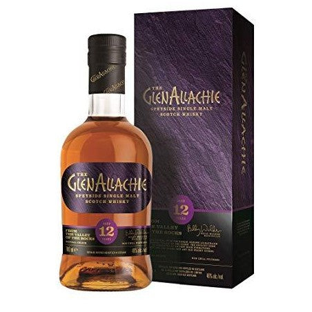 bottle of GlenAllachie 12 Year Old whisky with giftbox