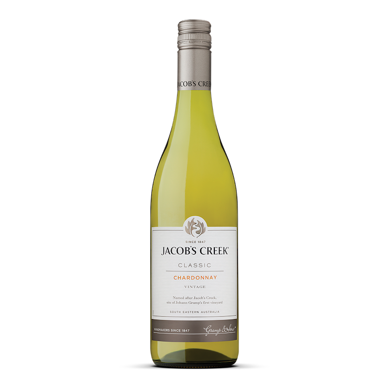 bottle of JACOB's Creek Chardonnay Vintage white wine 2019 3mk