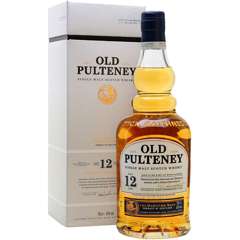 Bottle of Old Pulteney 12 single malt whisky with giftbox 3mk