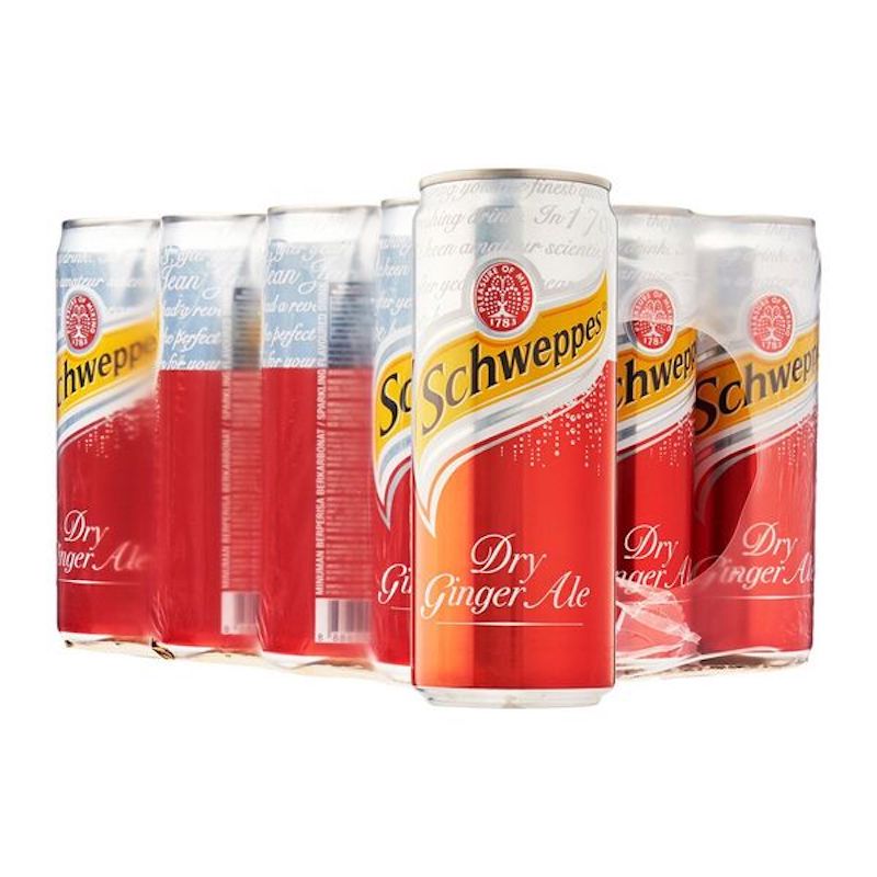 Carton of schweppes dry ginger ale in can 330ml