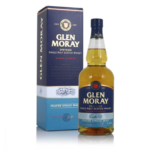bottle of Glen Moray Peated Single Malt whisky with giftbox 3mk